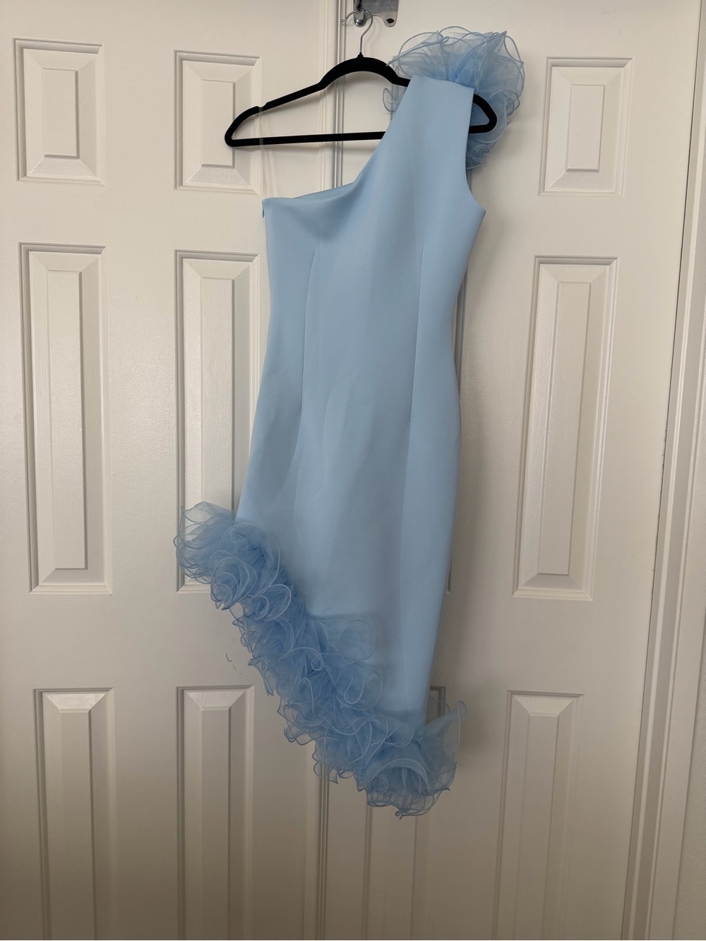 Light Blue One-Shoulder Ruffle Hem Dress - Picture 7 of 13